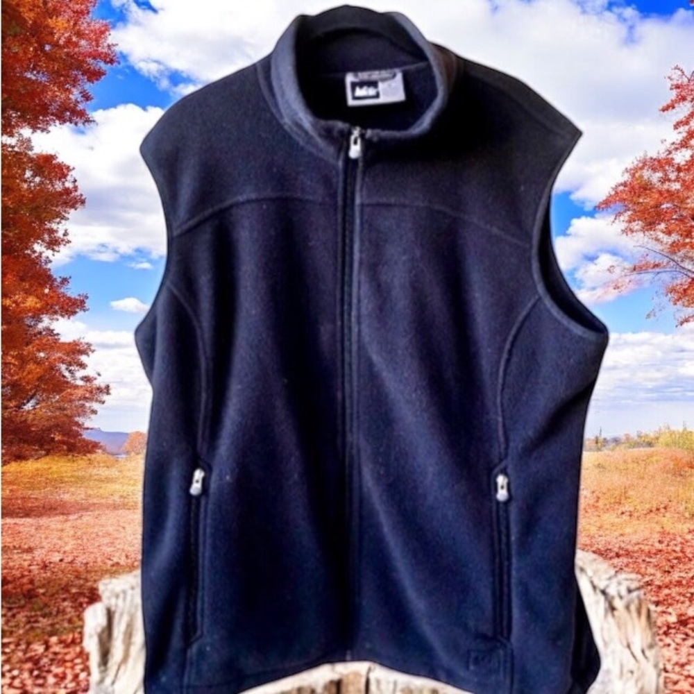 REI Polartec Fleece Vest Full Zip Black Pockets Warm Sports Hiking sz XL